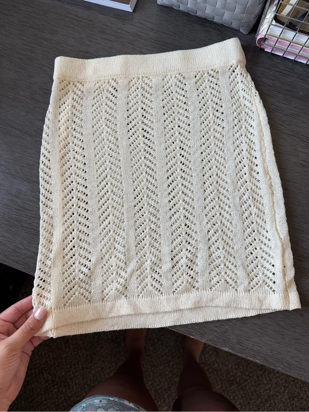 Altar'd State Cream Knit Eyelet Pencil Skirt